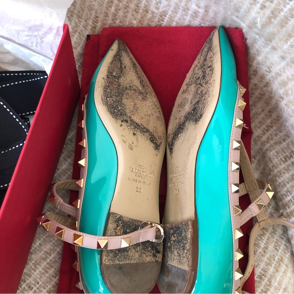 Valentino Garavani Rockstud Turquoise Cage Ballet Flat Studded Shoes Size 36 - Picture 7 of 16